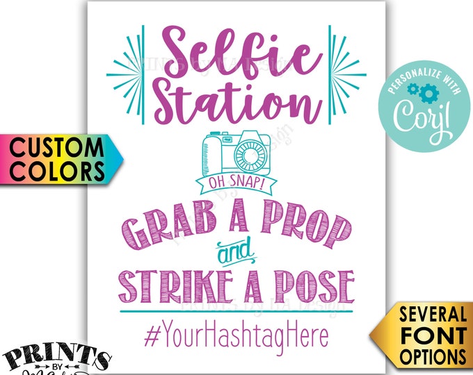 Selfie Station Sign, Share Your Pics on Social Media, PRINTABLE 8x10/16x20” Hashtag Sign, Custom Colors <Edit Yourself with Corjl>