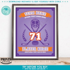 Custom Hockey Player Sign, Editable Tournament Hotel Door Sign, One PRINTABLE 8x10/16x20” Sign <Edit Yourself w/Corjl> image 2