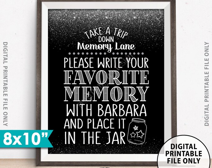 Share a Memory Sign, Take a Trip Down Memory Lane & Share a Favorite Memory, Birthday Party, Retirement, Silver, Custom 8x10” PRINTABLE Sign