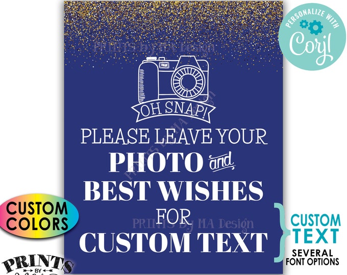 Please Leave Your Photo & Best Wishes, Custom Text/Background Color, Gold Glitter, PRINTABLE 8x10/16x20” Sign <Edit Yourself with Corjl>