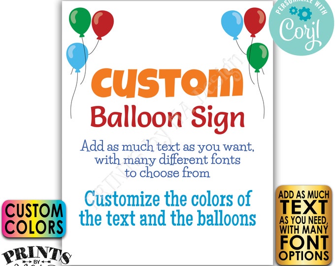 Editable Balloons Sign, One Custom PRINTABLE 8x10/16x20” Portrait Balloon Sign, Birthday Retirement Graduation <Edit Yourself with Corjl>