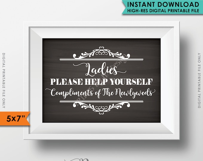 Wedding Bathroom Sign, Ladies Please Help Yourself, Bathroom Basket Wedding Sign Restroom, Instant Download 5x7” Chalkboard Style Printable