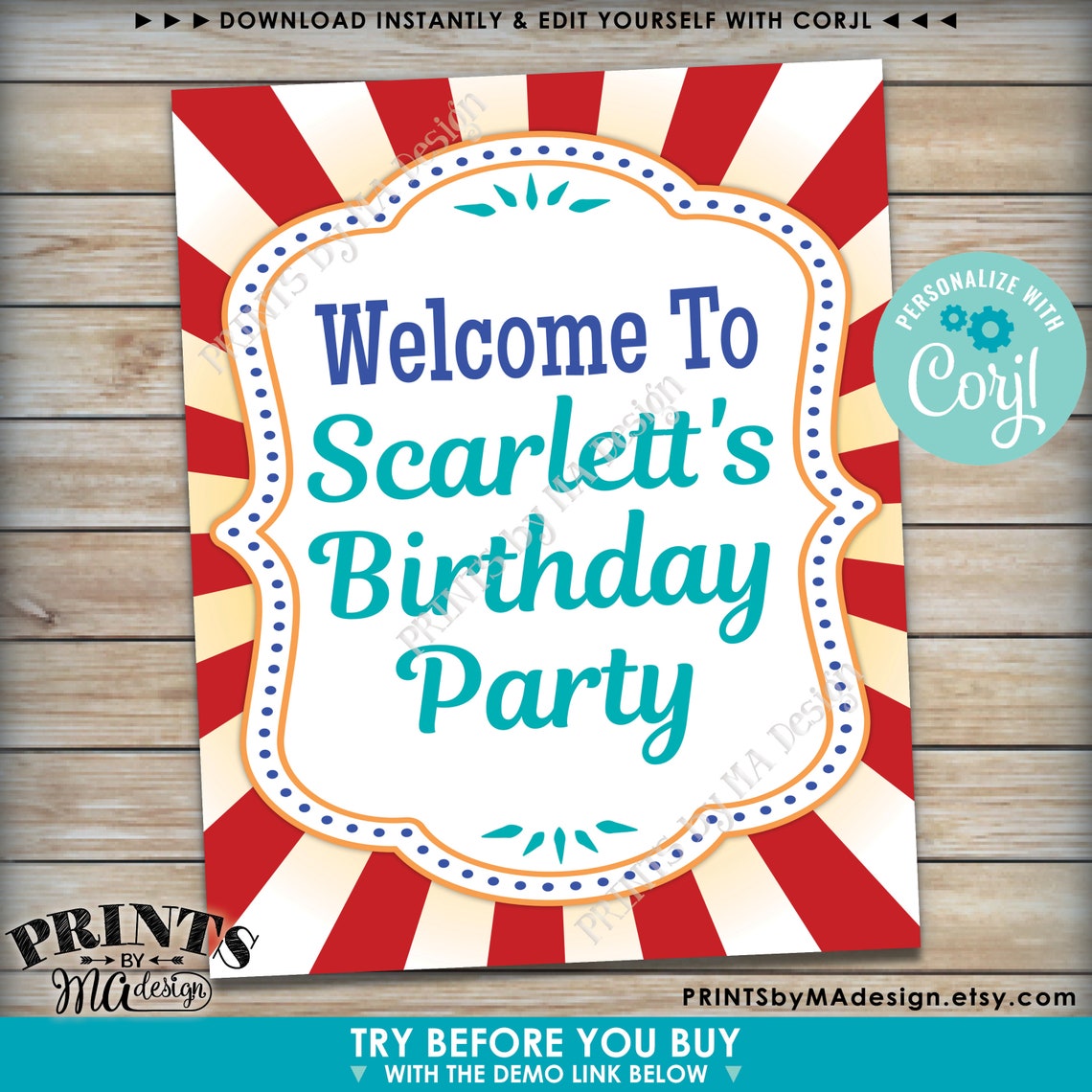 Editable Carnival Signs, Circus Theme Birthday Party, Make up to 10 ...