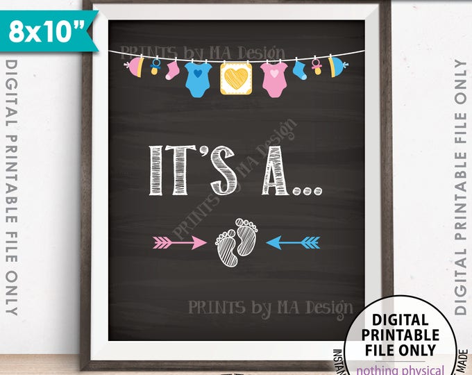 Gender Reveal Sign, It's A... Gender Reveal Party Sign, Pink or Blue Sign, He or She Sign, Chalkboard Style PRINTABLE 8x10” Instant Download