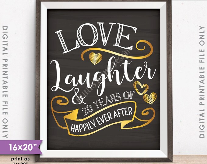 20th Anniversary Gift, Love Laughter Happily Ever After 20 Years of Marriage Milestones, 16x20" Instant Download Digital Printable File