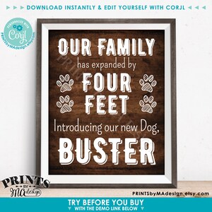 Editable Pet Sign, Introducing Our New Pet, Our Family Has Expanded by ...