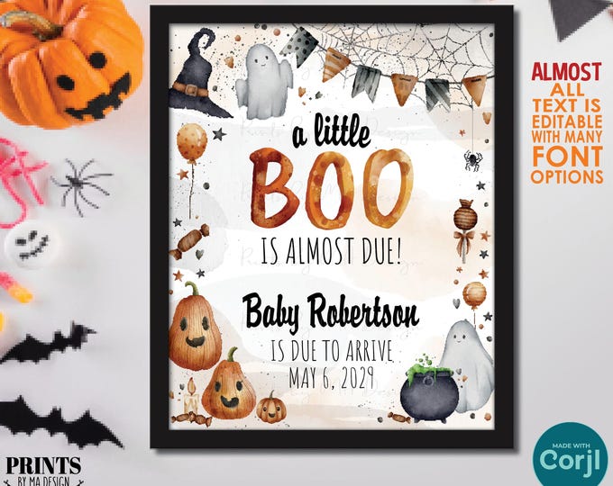 Halloween Pregnancy Announcement Sign, A Little Boo is Almost Due, PRINTABLE 8x10/16x20” Baby Reveal Sign <Edit Yourself w/Corjl>