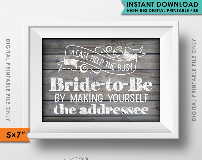 Bridal Shower Address Envelope Sign, Help the Bride by addressing Your Envelope, Rustic Wedding Wood 5x7" Instant Download Digital Printable