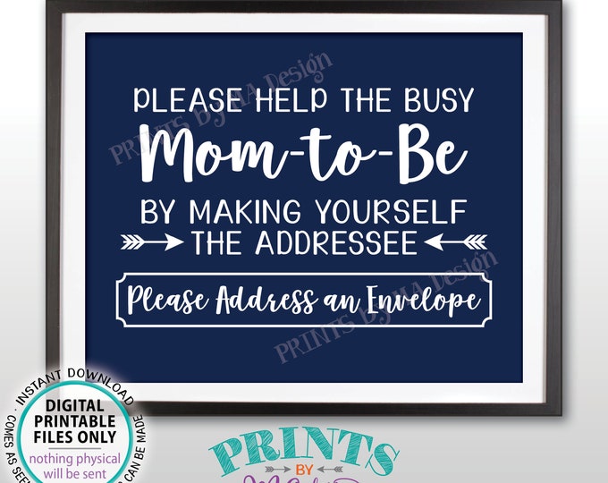 Baby Shower Address Sign, Help Mom-to-Be Address an Envelope Sign, Baby Shower Decoration, It's a Boy, Navy Blue PRINTABLE 8x10” Sign <ID>
