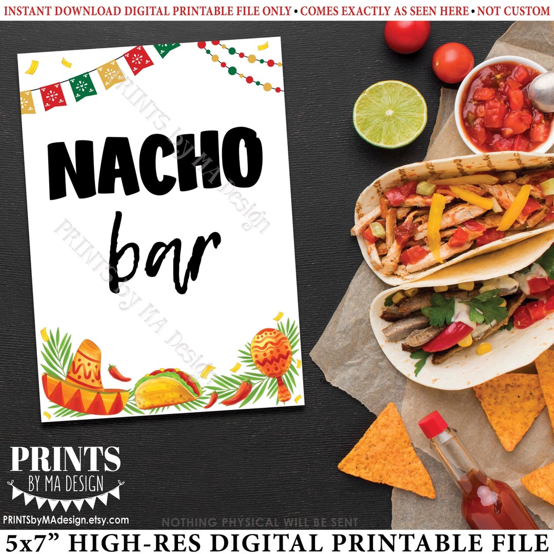 Nacho Bar Sign, Mexican Fiesta Menu, Taco Decor, 5x7” Fiesta Themed ...
