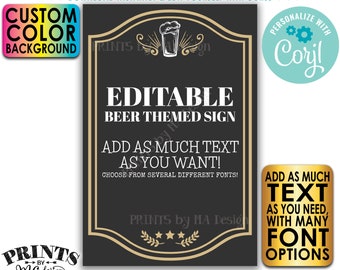 Editable Beer Themed Sign, Cheers & Beers, Choose Your Text, One Custom PRINTABLE 24x36” Portrait Sign <Edit Yourself w/Corjl>