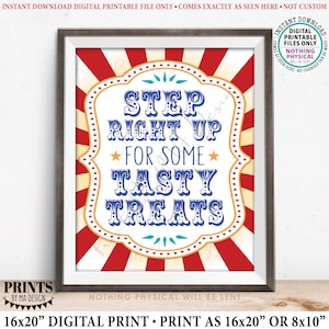 Stap meteen omhoog voor een aantal smakelijke lekkernijen Bord, Carnaval of Circus Party Desserttafel, Verjaardagsfeestje Gunsten, AFDRUKBAAR 8x10/16x20" Teken <ID>