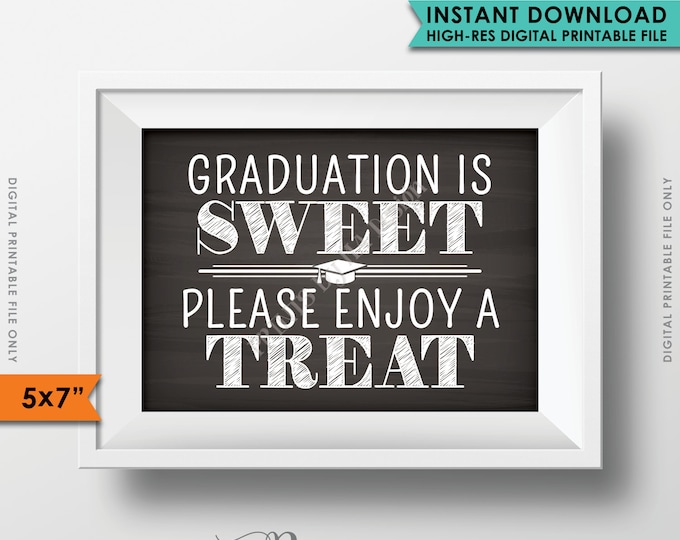 Graduation is Sweet Please Enjoy a Treat, Sweet Treat Graduation Party Sign, Cupcake, Candy, Cake, PRINTABLE 5x7” Chalkboard Style Sign <ID>