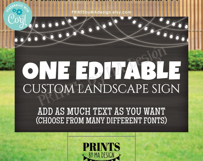 Editable Chalkboard Style Poster with Lights, Choose Your Text, One Custom PRINTABLE 24x36” Landscape Sign <Edit Yourself with Corjl>