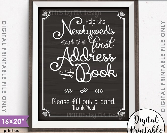 Address Book Wedding Sign, Ask Guests for their Address, Create Address Book Sign, Instant Download 8x10/16x20” Chalkboard Style Printable