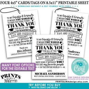 Étiquettes modifiables de remise des diplômes, cadeaux pour les diplômés, merci, sacs cadeaux, feuille d'étiquettes/cartes imprimables N&B 8,5 x 11 po.