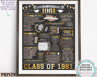 Back in 1981 Poster Board, Graduating Class of 1981 Reunion Decoration, Flashback to 1981 High School Reunion, PRINTABLE 16x20” Sign <ID>