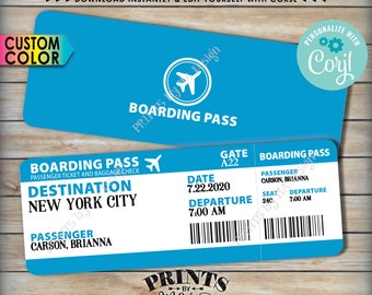 Airline Ticket Faux Boarding Pass, Surprise Vacation Announcement, Trip Gift, Custom 8.5x11" PRINTABLE file <Edit Yourself with Corjl>