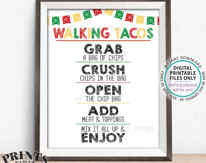 Walking Tacos Sign, Taco Bar Sign, Cinco de Mayo Fiesta, PRINTABLE 8x10/16x20” Taco Sign <ID>