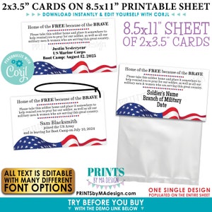 Bid alstublieft voor onze Soldier Tags/Cards, US Military Boot Camp Send-off, Take a Soldier, PRINTABLE Landscape 2x3.5" <Edit 1 Yourself w/Corjl>
