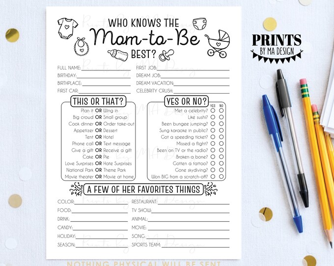 Baby Shower Game, Who Knows the Mom-to-Be the Best, Bridal Trivia, How Well do you Know the Mama, Digital PRINTABLE 8.5x11” File <ID>