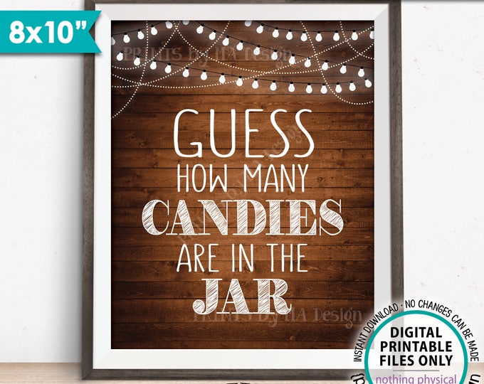 Candy Guessing Game Sign, Guess How Many Candies are in the Jar, Number of Candies, Rustic Wood Style PRINTABLE 8x10” Instant Download