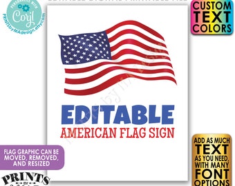 Editable American Flag Sign, 4th of July, Memorial or Labor Day, Choose Your Text, 1 PRINTABLE Portrait USA Sign <Edit Yourself w/Corjl>