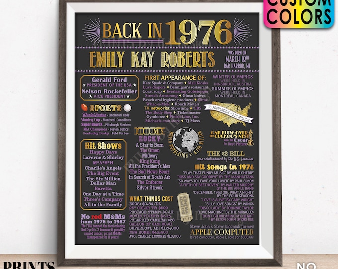 Back in 1976 Birthday Poster Board, Flashback to 1976 Birthday Decoration, B-day Gift, Custom PRINTABLE 16x20” 1976 Sign