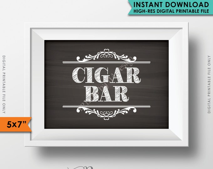 Cigar Bar Sign, Cigar Sign, Baby Shower, Graduation, Birthday, Retirement, Wedding Shower, 5x7” Chalkboard Style Printable Instant Download