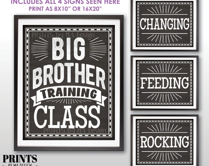 Big Brother Training Class Photo Props, Pregnant Baby #2 Announcement, We're Pregnant, 4 Chalkboard Style PRINTABLE 8x10/16x20” Signs <ID>
