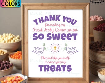 Thank You for Making My First Holy Communion so Sweet, Help Yourself to Some Yummy Treats, Party Favors, PRINTABLE 16x20” Candy Bar Sign