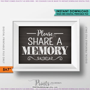 Please Share a Memory Sign, Leave a Memory, Share Memories Chalkboard Party Decor, Birthday, 5x7&quot; Instant Download Digital Printable File