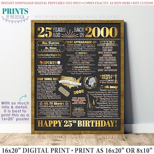 25th Birthday Poster Board, Born in the Year 2000 Flashback 25 Years Ago B-day Gift, PRINTABLE 16x20” Back in 2000 Sign &lt;ID&gt;