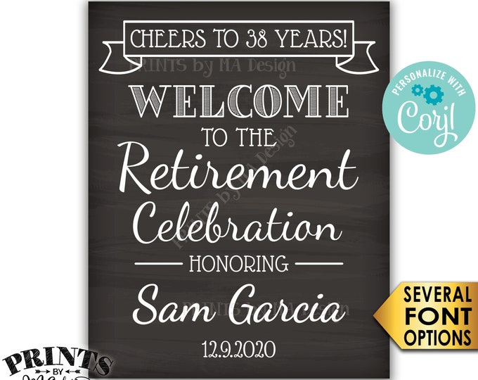 Cheers to Retirement Party Sign, Welcome to the Retirement Celebration, PRINTABLE Chalkboard Style 16x20” Sign <Edit Yourself with Corjl>