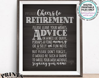 Cheers to Retirement Party Sign, Leave Your Wish, Advice, or Memory for the Retiree Celebration, PRINTABLE Chalkboard Style 8x10" Sign <ID>