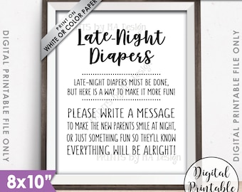 Late Night Diaper Sign, Late-Night Diapers Sign the Diaper Thoughts for New Parents Baby Shower Game, PRINTABLE 8x10” Instant Download