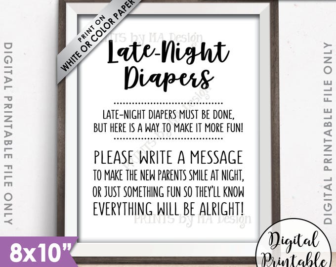 Late Night Diaper Sign, Late-Night Diapers Sign the Diaper Thoughts for New Parents Baby Shower Game, PRINTABLE 8x10” Instant Download