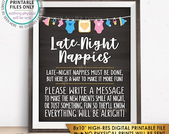 Late Night Nappy Sign Late-Night Nappies Sign the Nappy Thoughts, Gender Neutral PRINTABLE 8x10” Chalkboard Style Baby Shower Game Sign <ID>