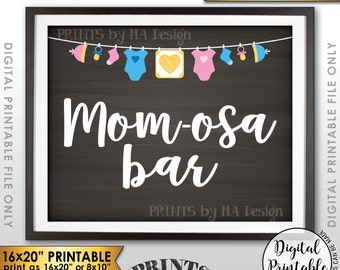 Mimosa Bar Sign, MOMosa Sign, Make a Mimosa Drink, Mom-osa Sign Neutral Clothesline, Instant Download 8x10/16x20” Chalkboard Style Printable