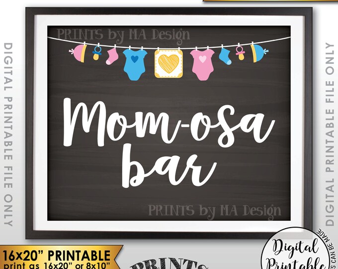 Mimosa Bar Sign, MOMosa Sign, Make a Mimosa Drink, Mom-osa Sign Neutral Clothesline, Instant Download 8x10/16x20” Chalkboard Style Printable