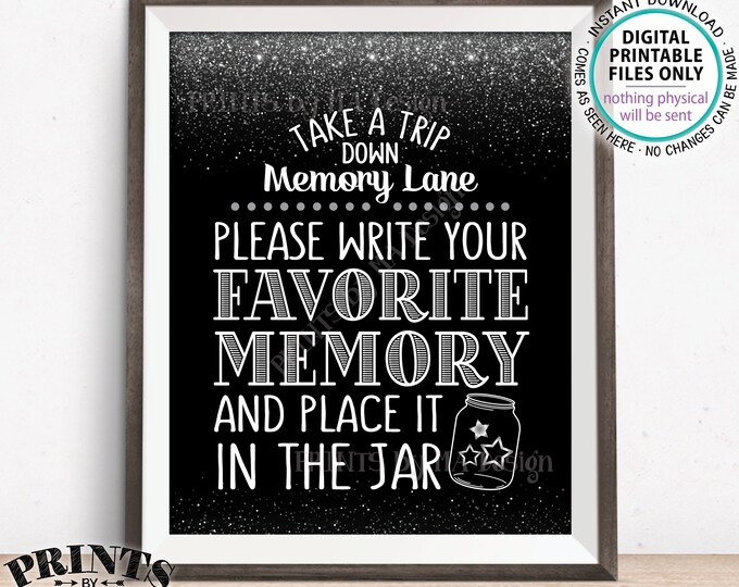 Share a Memory Sign, Take a Trip Down Memory Lane and Share a Favorite Memory, Birthday, Graduation, Retirement, PRINTABLE 8x10” Sign <ID>