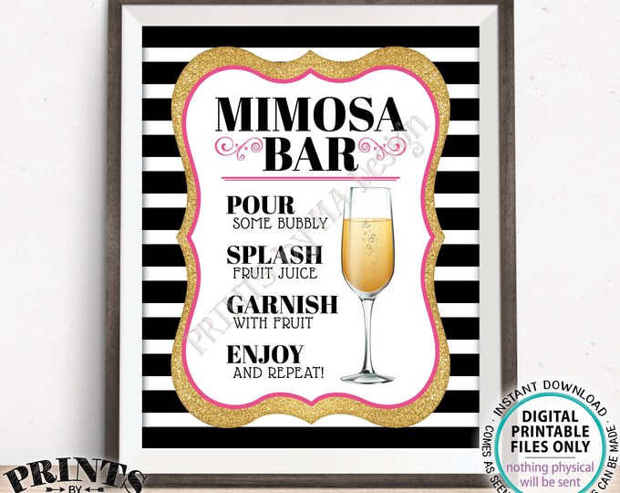 Mimosa Bar Sign, Make your own Mimosa Sign, PRINTABLE 8x10” Sign, Black Pink Gold Glitter <Instant Download>