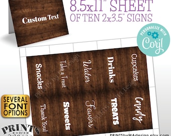 Custom Rustic Wood Style Place Cards, Any Text, Buffet Food Labels, One PRINTABLE 8.5x11" Sheet of 2x3.5" Cards <Edit Yourself with Corjl>