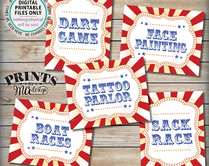 Carnival Games, Carnival Theme Party, Carnival Activities, Circus Theme, Face Painting Tattoos Races Darts, PRINTABLE 8x10/16x20” Signs <ID>