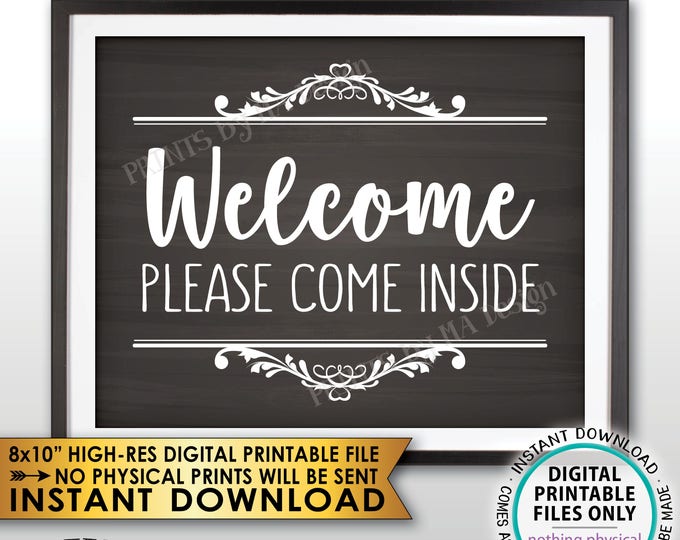 Welcome Sign, Welcome Please Come Inside, Please Come In Sign, Welcome to the Party Please Come On In, Chalkboard Style PRINTABLE 8x10” <ID>