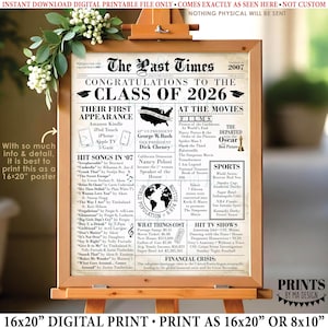 Class of 2026 Fun Facts, Back in the year 2007 Newspaper, Born in 2007 Flashback, PRINTABLE 16x20” Sign, Graduation Party Decoration <ID>
