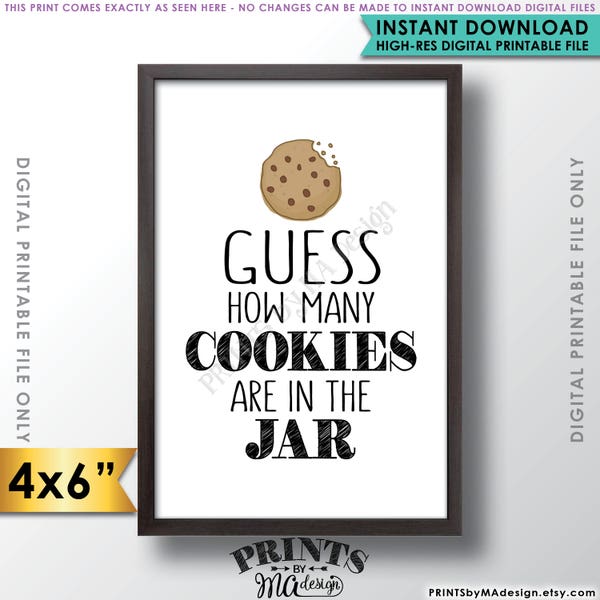 Guess How Many Cookies are in the Jar Sign, Guess the Number of Cookies, Cookie Guessing Game, PRINTABLE 4x6” Digital File <ID>