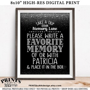 Share a Memory Sign, Take a Trip Down Memory Lane & Share a Memory, Place it in Box, Birthday Party, Retirement, 8x10” PRINTABLE Silver Sign