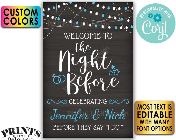 Welcome to the Night Before Rehearsal Dinner Sign, PRINTABLE 24x36" Chalkboard Style Sign with Custom Colors  <Edit Yourself with Corjl>