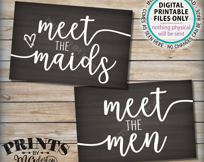 Meet the Maids & Men Signs, Intro Maids and Men Bridal Party, Bridesmaids Groomsmen, Two PRINTABLE 4x6” Chalkboard Style Wedding Signs <ID>
